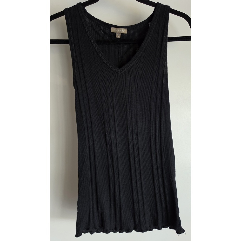 Lilla P Tank Top Women M Black Ribbed V-Neck Sleeveless Camisole Blouse